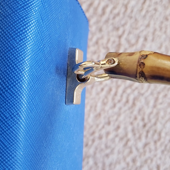 NWOT Cute Spring Blue Bamboo Handle Straw Bag - Picture 13 of 16